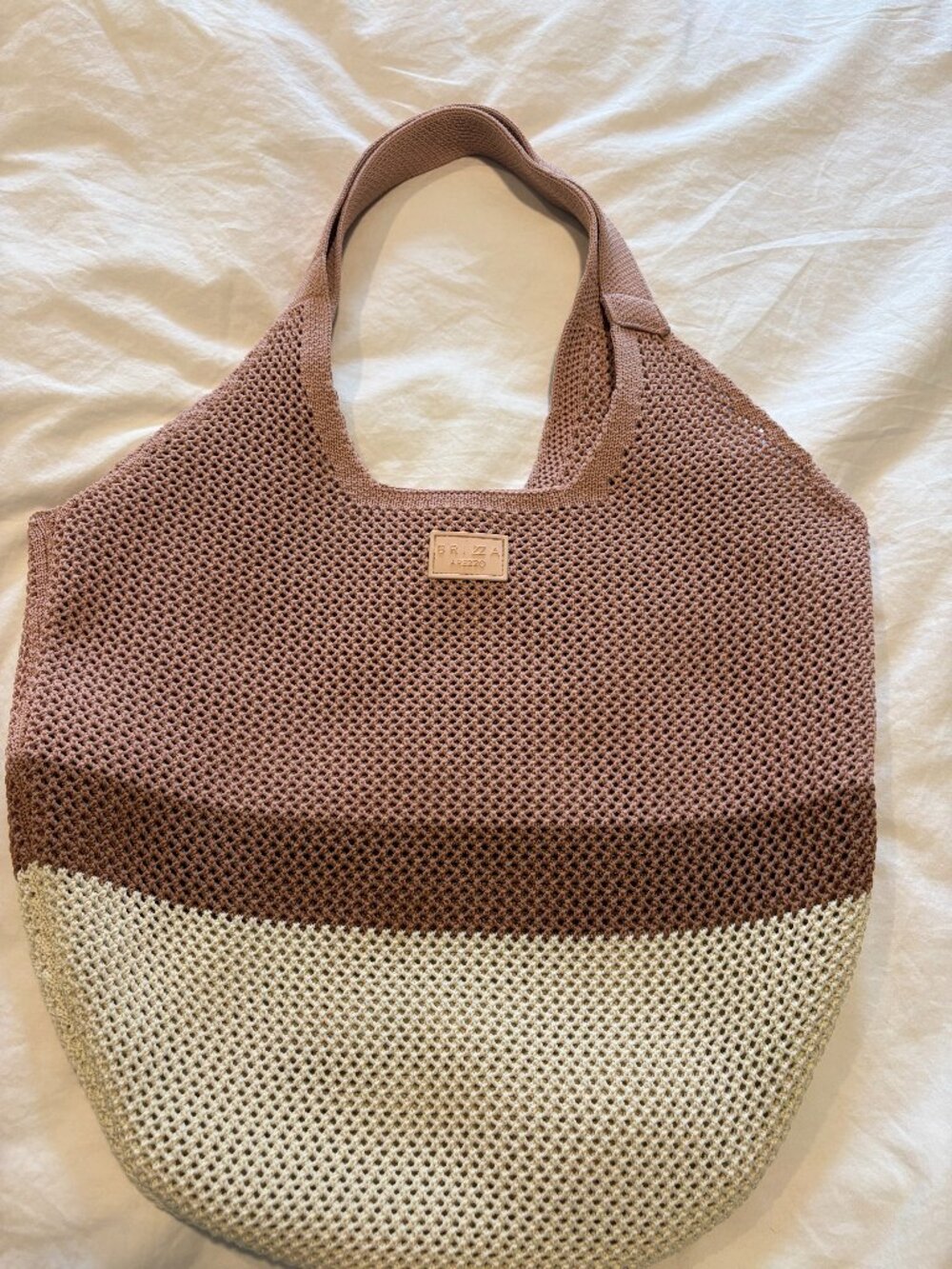Brizza Arezzo Pink Beige Crochet Shoulder Tote Bag